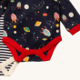 Fastener detail on the LGR Outer Space Baby Body Set.