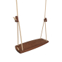 Close up of the Lillagunga eco-friendly walnut grand wood swing on a white background