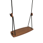 Close up of the Lillagunga eco-friendly walnut grand wood swing on a white background