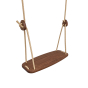 Close up of the Lillagunga eco friendly walnut wooden rope swing with beige ropes on a white background