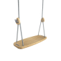 Close up of the Lillagunga grey oak classic wooden swing on a white background