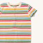 close up of the stripes on the LGR Adaptive Easy Feeding Rainbow Striped Henley Tunic