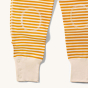 Close up of the knee patches on the Little green Radicals Adaptive Extra Long Gold Striped Joggers