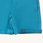 A closer view of the short leg stitching and hem on the Little Green Radicals Blue Marl Comfy Jogger Shorts.