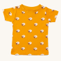 Little Green Radicals Counting Sheep Short Sleeve T-Shirt. Made from GOTS organic cotton, this t-shirt has a fun sheep print on orange fabric