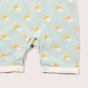Close up of the popper closure on the bottom of the LGR Sunshine Organic Shortie Romper