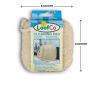 LoofCo Loofah Cleaning Pad in cardboard packaging sleeve pictured on a plain white background with approximate dimensions, 100mm by 100mm 