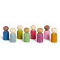 8 Lubulona eco-friendly childrens peg doll toys lined up in two rows on a white background