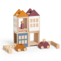 Lubulona sustainably sourced beech wood toy town set stacked up on a white background
