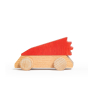 Lubulona eco-friendly wooden waldorf fire supercar toy sideways on a white background