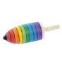 Mader plastic-free wooden rainbow thunderbolt spinning top on a white background