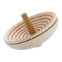 Mader handmade wooden UFO spinning top in red on a white background