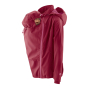 Mamalila Softshell Berry Babywearing & Maternity Jacket worn with a baby on the front of the jacket with hood up on a white background