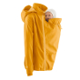 Mamalila Softshell Mustard Babywearing & Maternity Jacket worn with a baby on the front panel on a white background