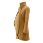 Mamalila Eco Wool Oslo Babywearing Coat in Camel. A light tan boiled wool winter babywearing coat. Side view, with pregnancy insert. White background.  