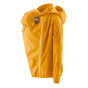 Mamalila Softshell Mustard Babywearing & Maternity Jacket worn with a baby on the front panel on a white background