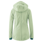 The Mamalila Soft Shell jacket is the ultimate all-rounder jacket for pregnancy, babywearing and beyond, in a solid pale green. Showing the back of the jacket without the babywearing panel. 