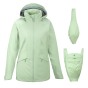 The Mamalila Outdoor Explorer Babywearing Jacket - Mint, along with the inserts that come with the coat