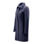Mamalila Eco Wool Oslo Babywearing Coat in Navy. A navy blue organic boiled wool winter babywearing coat. Side view, collar down, without insert. White background.  