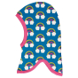 blue velour balaclava with the rainbow print and pink trim from maxomorra