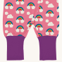Trouser bottom and print detail on the Maxomorra Rainbow Waist Pants on a plain background.