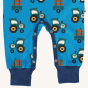 Maxomorra- Kids tractor motif dungarees on a plain background.
