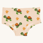 Maxomorra Children's Organic Cotton Turtle Hipster Briefs. A warm cream fabric with repeat turtle and coral print