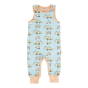 Meyadey childrens city construction organic cotton dungarees on a white background