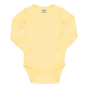 Meyadey soft yellow organic cotton long sleeve baby body suit on a white background