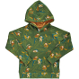 Meyadey Marvellous Macaw organic hoodie for adults, in rich green with macaw and leaves repeat print