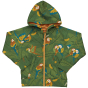 Meyadey Marvellous Macaw, organic, zipped hoodie in rich green with macaw and leaves repeat print. White background
