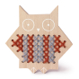 Moon Picnic cross stitch wooden owl toy on a white background