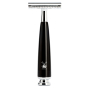 Muhle black stainless steel reusable safety razor on a white background
