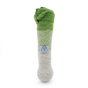 Back of the handmade orso leek organic cotton rattle toy on a white background