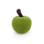 Back of the Myum fairtrade soft apple music toy on a white background