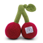 Back of the plastic free Myum cherry sisters organic cotton soft toy on a white background