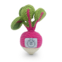 Back of the Myum eco-friendly fairtrade soft radish toy on a white background