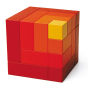Red Naef Cubicus Wooden cube toy on a white background