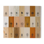 Naef eco-friendly wooden block collection set laid out in rows on a white background
