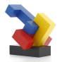 Naef Quadrigo stacking shape toy in a complex geometric shape on a white background.
