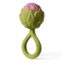 side view of the Oli & Carol Artichoke Rattle Teether pictured on a plain background