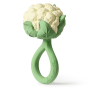 Side view of the Oli & Carol Cauliflower Rattle Teether pictured on a plain background