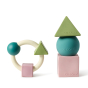 Oli & Carol X Bauhaus Movement Teething ring and Floating Geometric Blocks in Pastel colours pictured on a plain white background