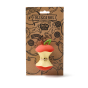 Oli & Carol Pepa the Apple natural rubber teether, stood upright in packaging on white background