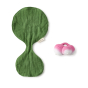Oli & Carol natural rubber Ramona radish toy on a white background next to the green muslin comforter attachment