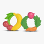 Fruit and Veggie Oli & Carol Natural Rubber Baby Teething Rings side by side