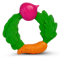 Oli & Carol 100% Natural Rubber Baby Teething Ring - Veggie, with a radish and carrot with green leaves forming a ring.