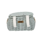 Back of the Olli ella natural rattan mini chari bag in the vintage blue colour on a white background