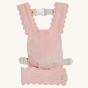 Olli Ella Dinkum Dolls Petal Carrier - Fuschia. A snuggly plush velvet pink doll carrier, on a cream background