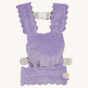 Olli Ella Dinkum Dolls Petal Carrier - Lavender. A snuggly plush velvet lavender doll carrier, on a cream background